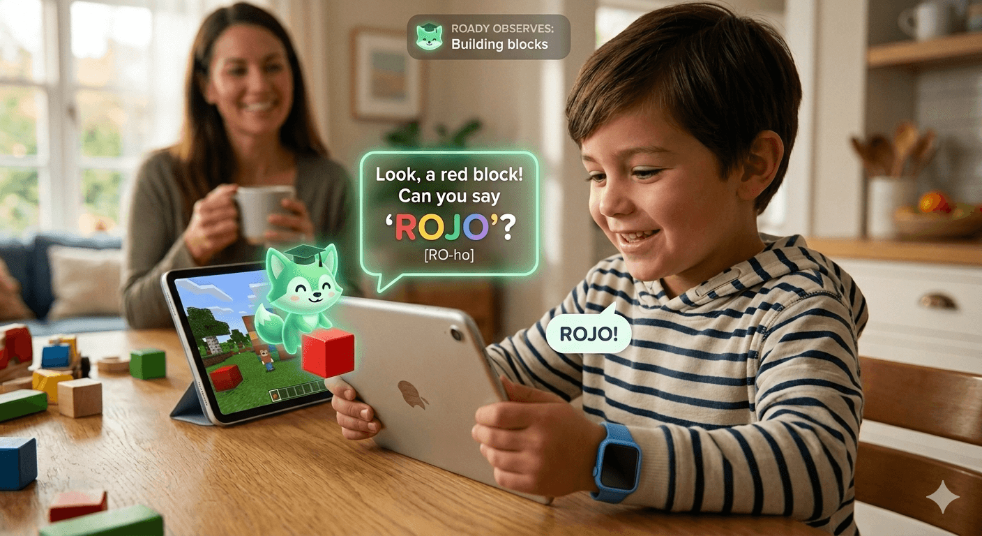 Roady observing gameplay for contextual language learning